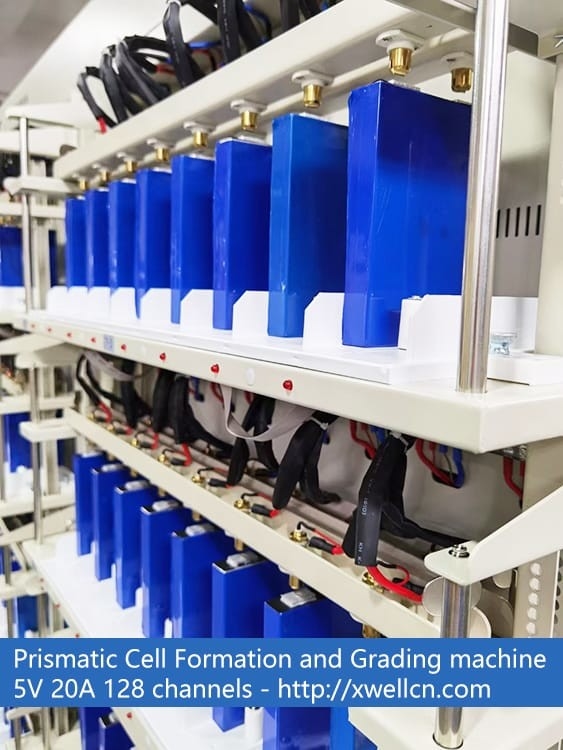 Máquina de classificação de capacidade de célula de bateria de 128 canais 5V 6A 10A 20A para célula prismática