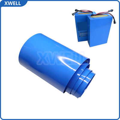 Bom preço Tubo de encolhimento de calor de PE ligado a cruz azul 50 mm Largura plana 100 m Rolo para 21700 26650 Bateria de células de isolamento de manga 120 °C on-line
